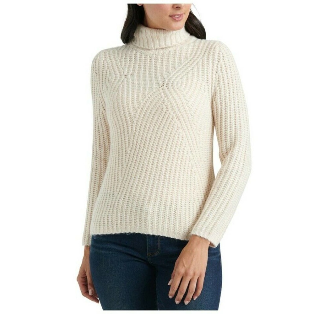Lucky Brand Traveling Rib Sweater Off-White NWT M #1311